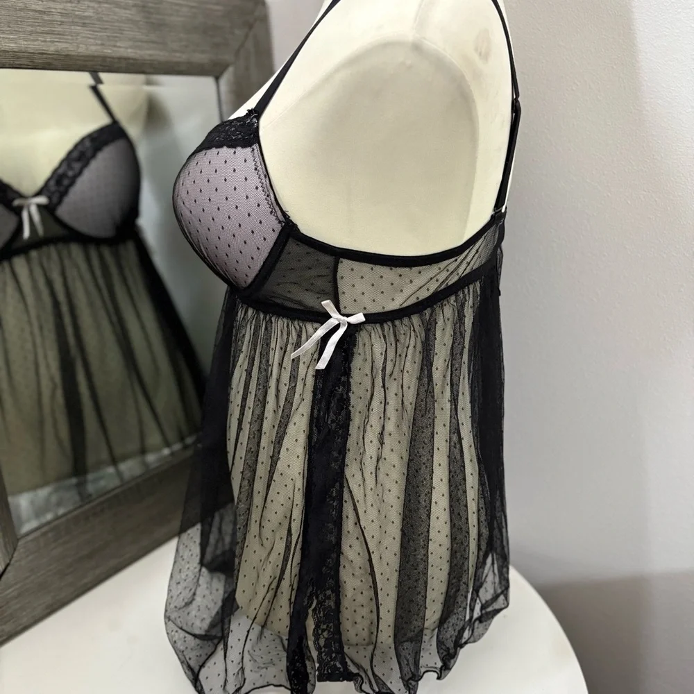 Dreamgirl Black Chemise with Lace Trim and Sheer Mesh